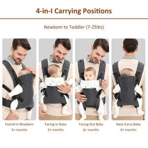Baby Sling Carrier 4-in-1 Ergonomic Baby Backpack Carrier - Easily Adjustable Portable Babies Bag