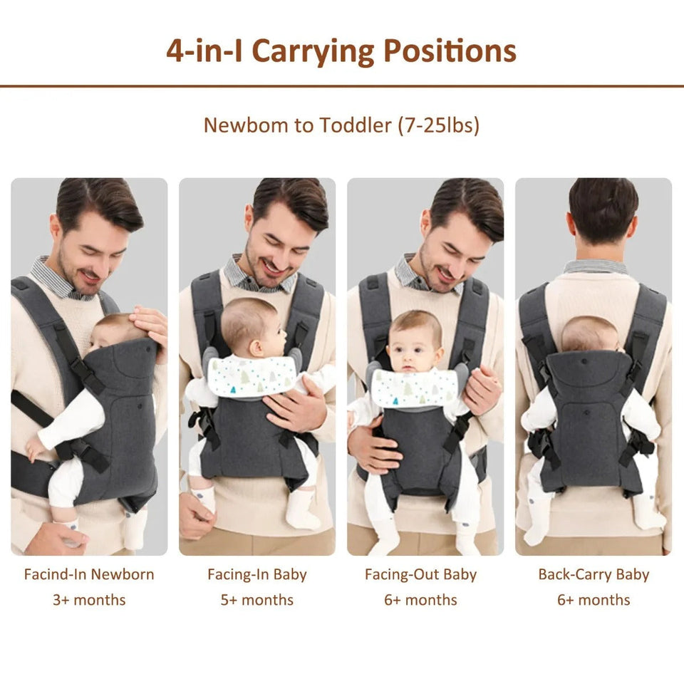 Baby Sling Carrier 4-in-1 Ergonomic Baby Backpack Carrier - Easily Adjustable Portable Babies Bag