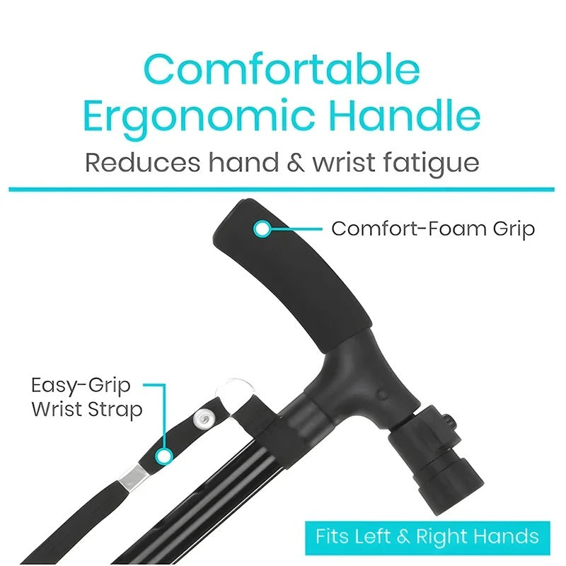 Foldable Walking Stick with Light - Anti-Slip Lightweight Collapsible Aluminum Walking Aid