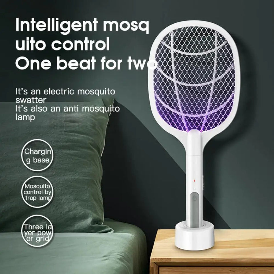 Electric Mosquito Swatter Killer Racket - Powerful USB Rechargeable, 3-Layer Fly Killer Lamp for Instant Bug Zapping