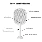 Electric Mosquito Swatter Killer Racket - Powerful USB Rechargeable, 3-Layer Fly Killer Lamp for Instant Bug Zapping
