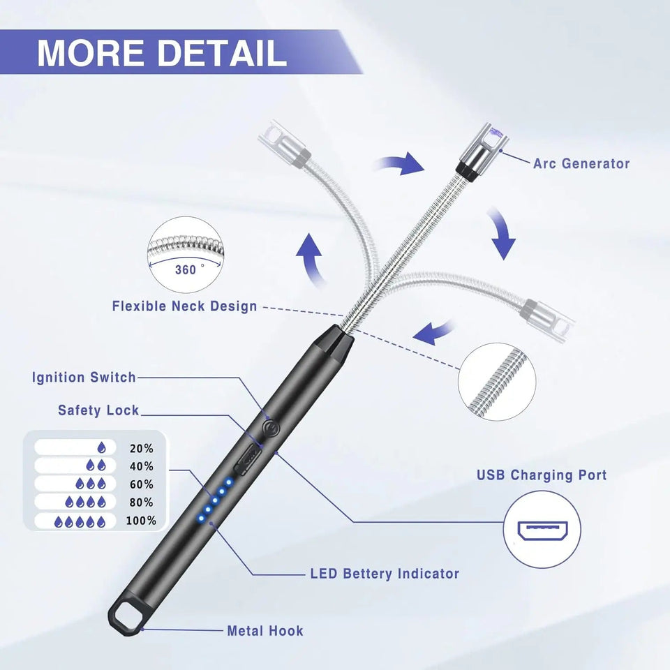 Windproof Electric Rechargeable Lighter With 360° Flexible Neck