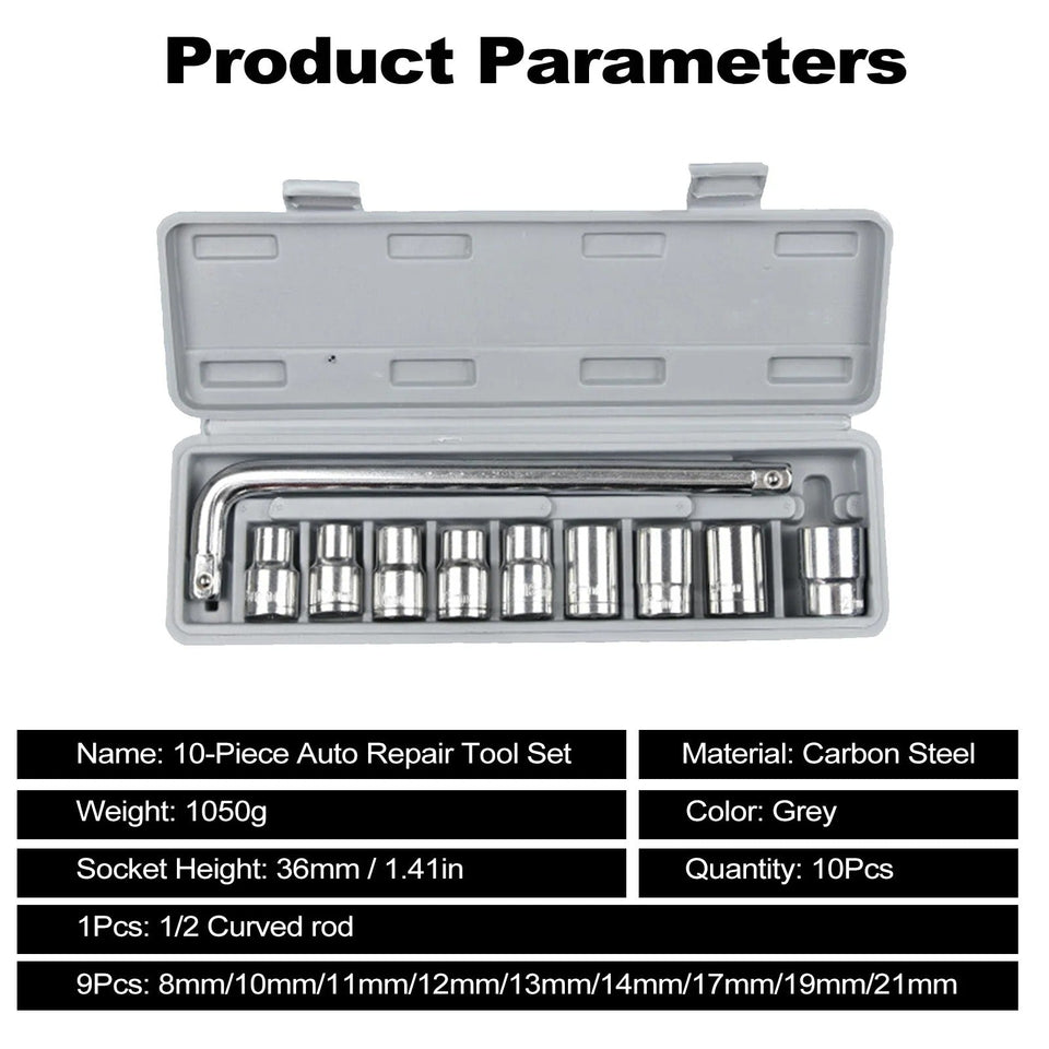 10 Piece High Quality Socket Wrench Set Spanner - Best Quality Tool Kit