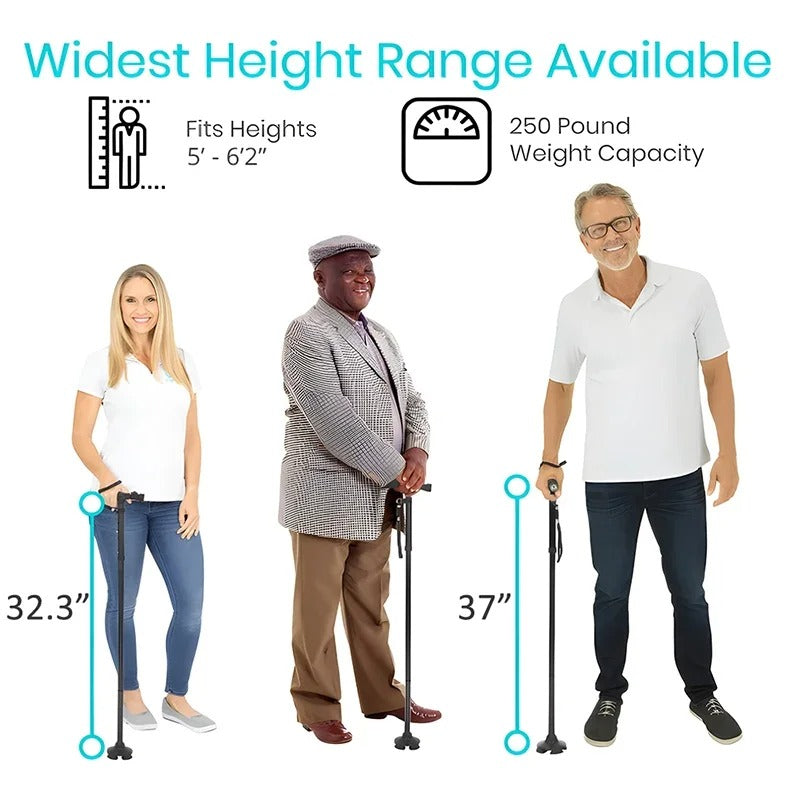 Foldable Walking Stick with Light - Anti-Slip Lightweight Collapsible Aluminum Walking Aid